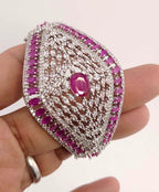 Statement CZ Openable Cuff Bracelet – Adjustable Bridal Wedding Kada, Gold, Multicolor or Magenta