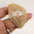 Statement CZ Openable Cuff Bracelet – Adjustable Bridal Wedding Kada, Gold, Multicolor or Magenta