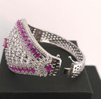 Statement CZ Openable Cuff Bracelet – Adjustable Bridal Wedding Kada, Gold, Multicolor or Magenta