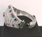 Statement CZ Openable Cuff Bracelet – Adjustable Bridal Wedding Kada, Gold, Multicolor or Magenta