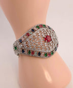 Statement CZ Openable Cuff Bracelet – Adjustable Bridal Wedding Kada, Gold, Multicolor or Magenta