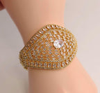 Statement CZ Openable Cuff Bracelet – Adjustable Bridal Wedding Kada, Gold, Multicolor or Magenta
