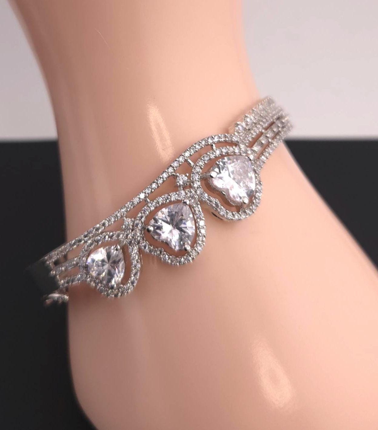 Heart CZ Cuff Bracelet – Gold or Silver, Statement Bridal Jewelry