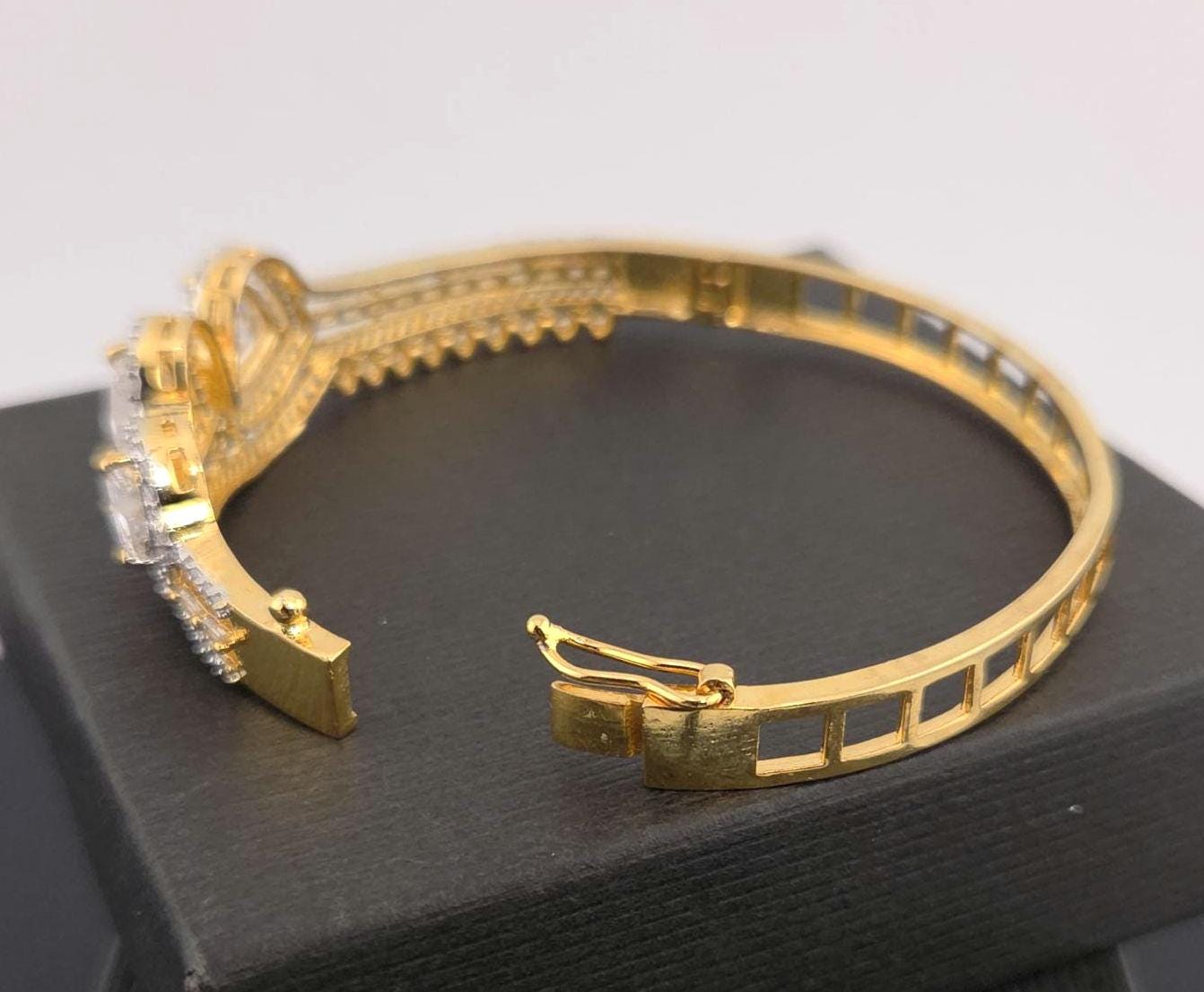 Heart CZ Cuff Bracelet – Gold or Silver, Statement Bridal Jewelry