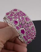 CZ Statement Cuff Bracelet – Gold or Magenta, Bridal Wedding Jewelry