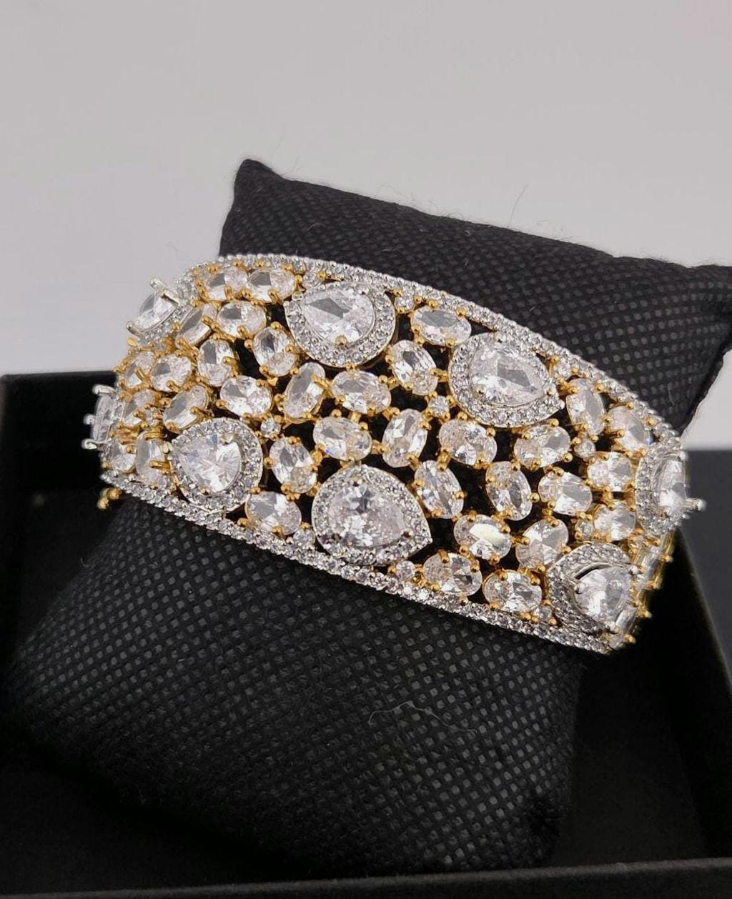 CZ Statement Cuff Bracelet – Gold or Magenta, Bridal Wedding Jewelry