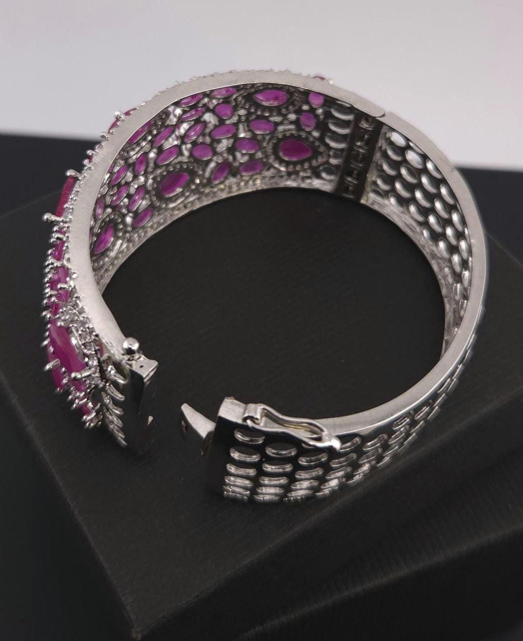 CZ Statement Cuff Bracelet – Gold or Magenta, Bridal Wedding Jewelry