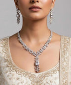 Gold Plated Floral CZ Bridal Necklace & Earrings Set – Indian Wedding Jewelry