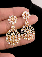 Gold Lattice CZ Necklace Set, Layered Bridal Chandelier Earrings, Wedding Lehenga Jewelry