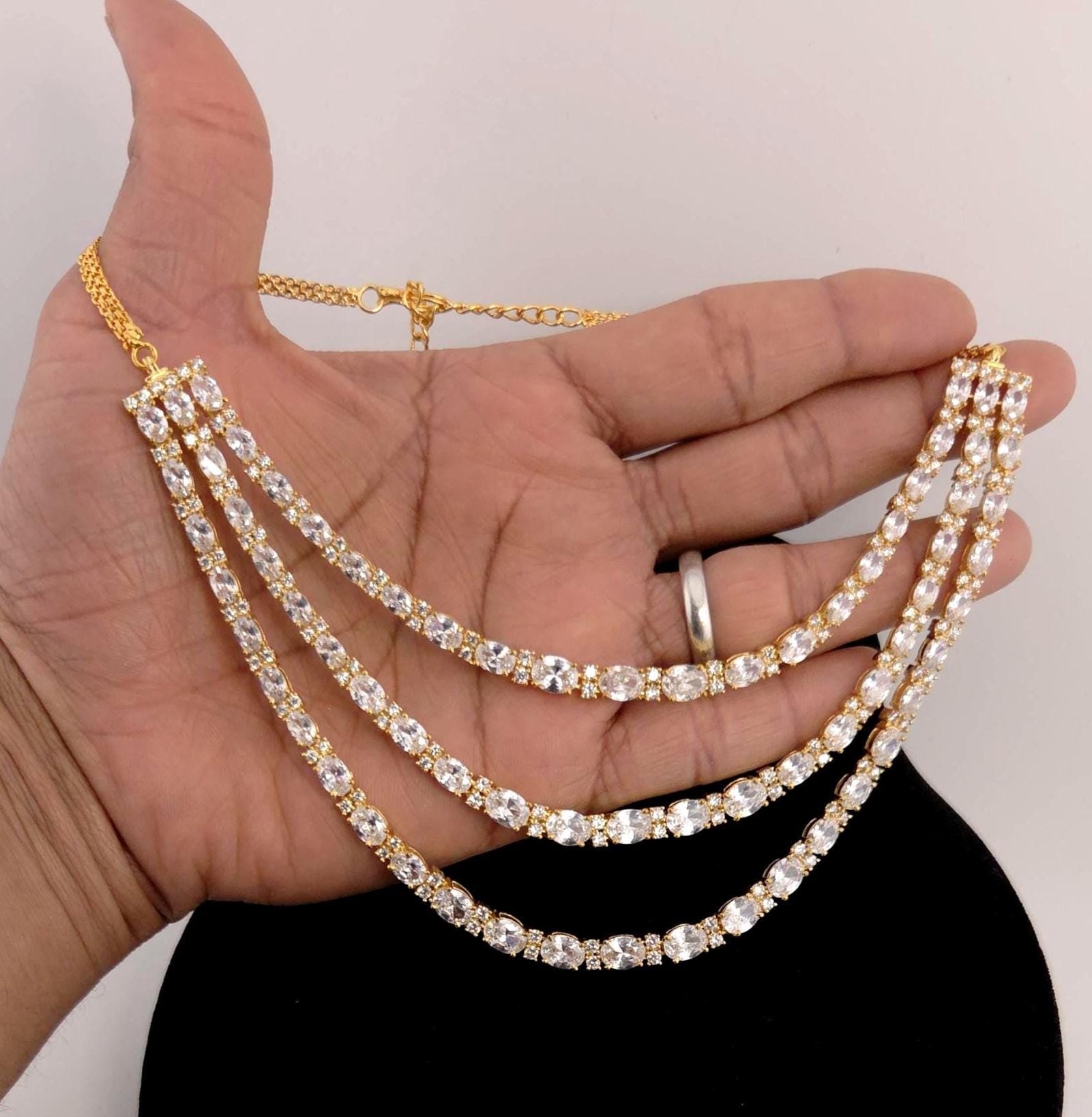 Gold Layered CZ Necklace & Earrings Set – Bridal Crystal Wedding Jewelry