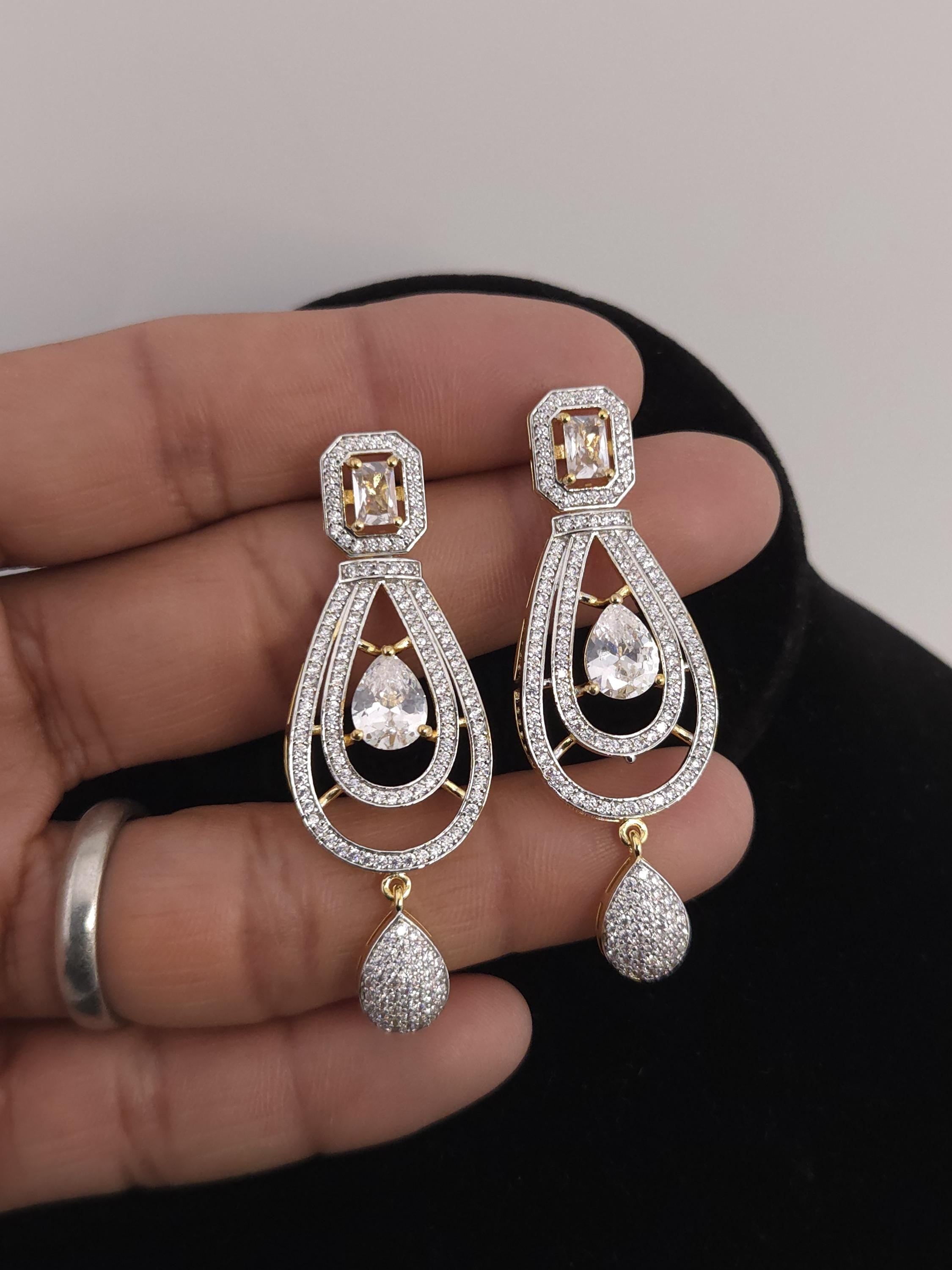 Geometric CZ Bridal Necklace & Earrings Set – Gold Plated Statement Indian Wedding Jewelry