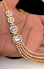 Geometric CZ Bridal Necklace & Earrings Set – Gold Plated Statement Indian Wedding Jewelry