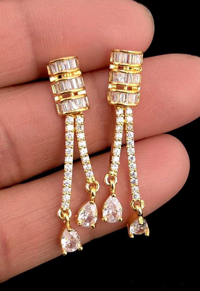 Gold Y-Drop CZ Bridal Necklace & Earrings Set – Indian Wedding Jewelry