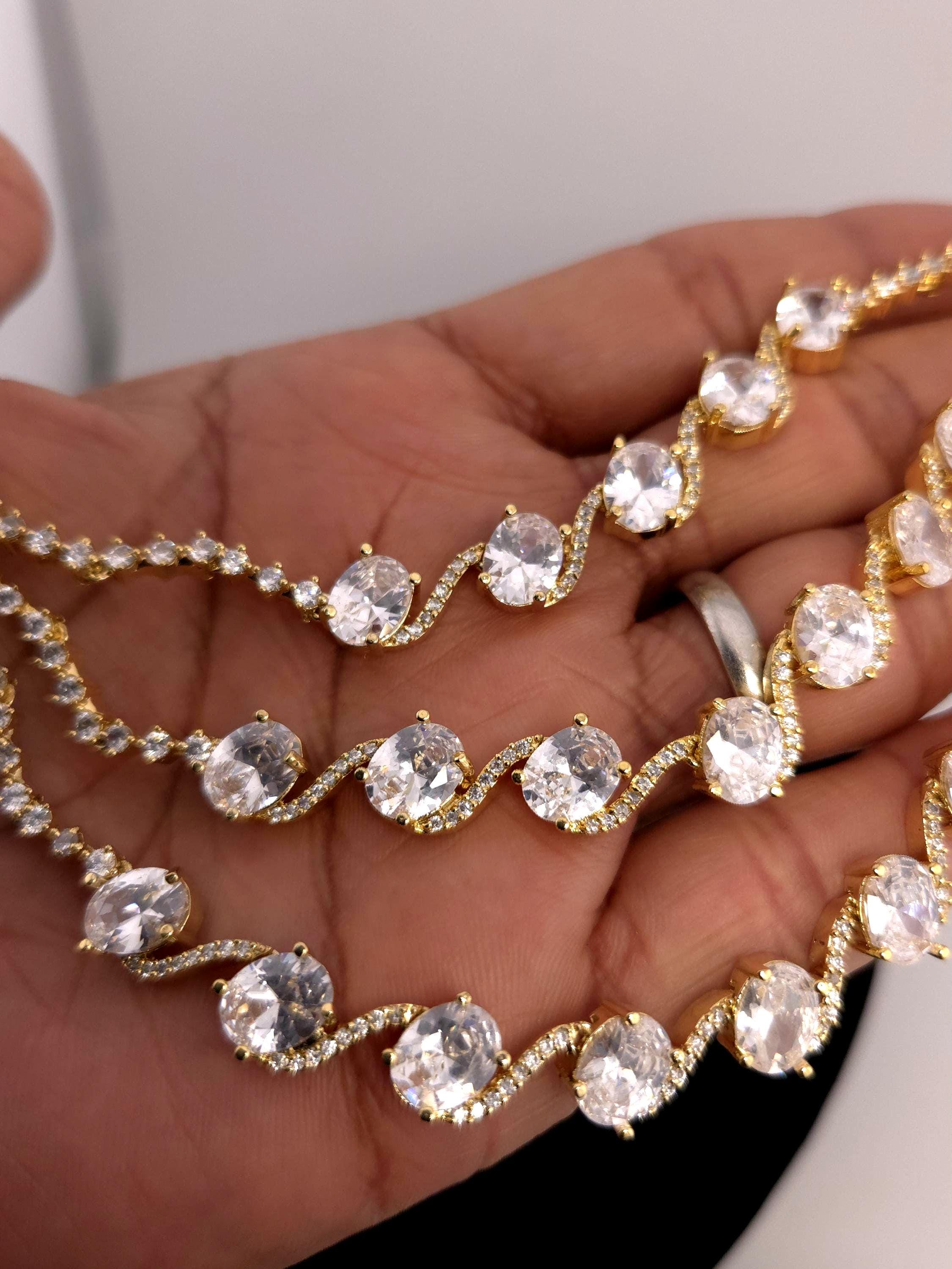 Indian Bridal Necklace Set with Earrings – Statement American Diamond Jewelry (Silver or Gold)