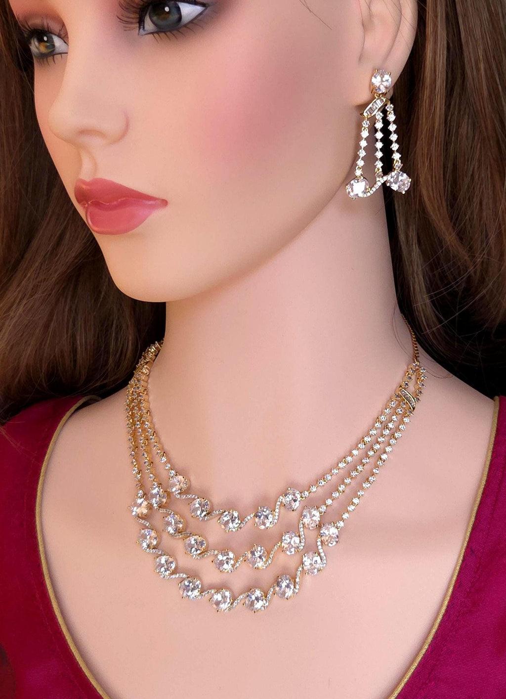 Indian Bridal Necklace Set with Earrings – Statement American Diamond Jewelry (Silver or Gold)