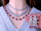 Ruby Red Bridal Necklace Set with American Diamonds – Silver Finish Wedding Jewelry