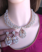 Royal Cluster CZ Teardrop Necklace Set Indian Bridal Jewelry Noor