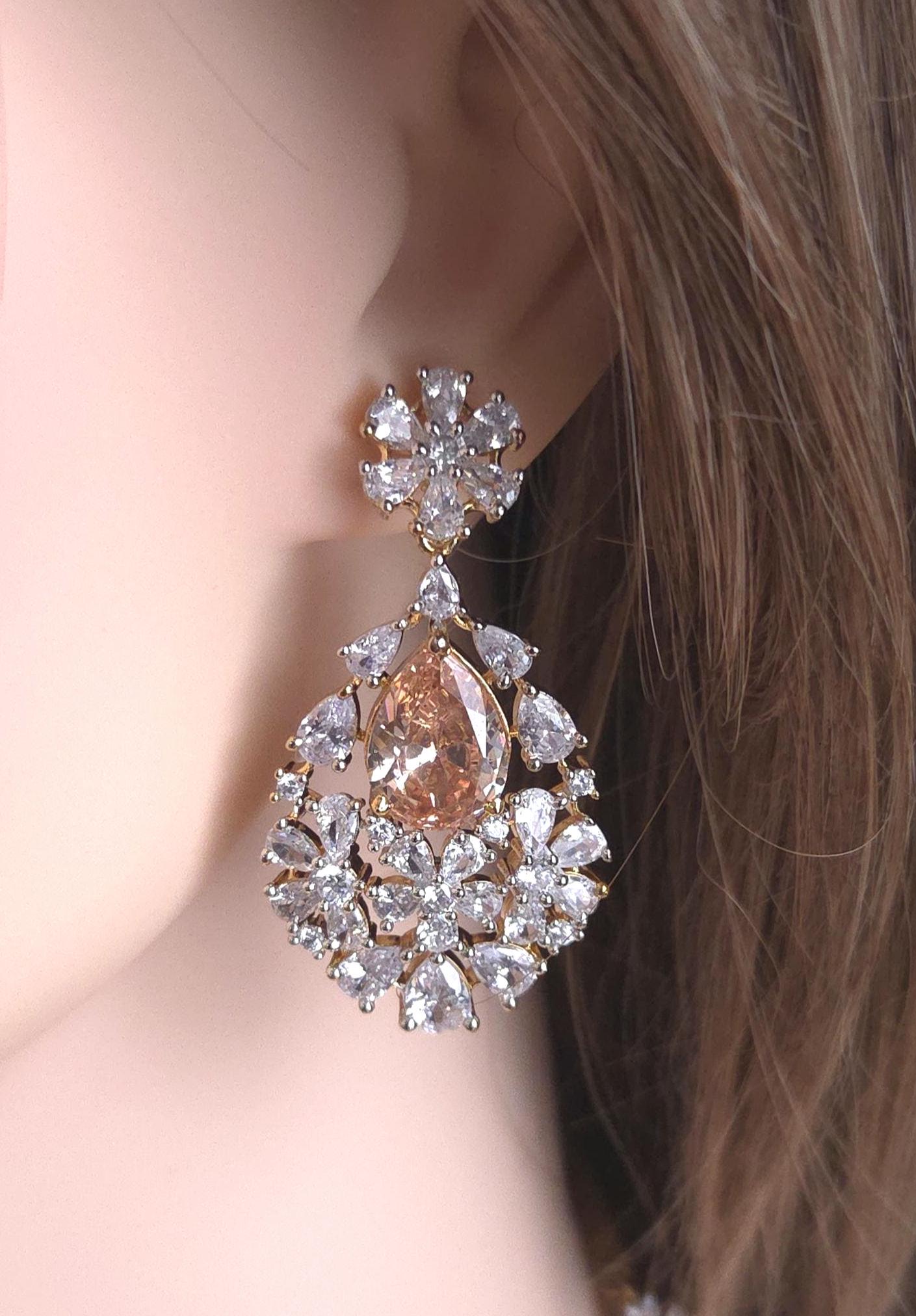 Royal Cluster CZ Teardrop Necklace Set Indian Bridal Jewelry Noor