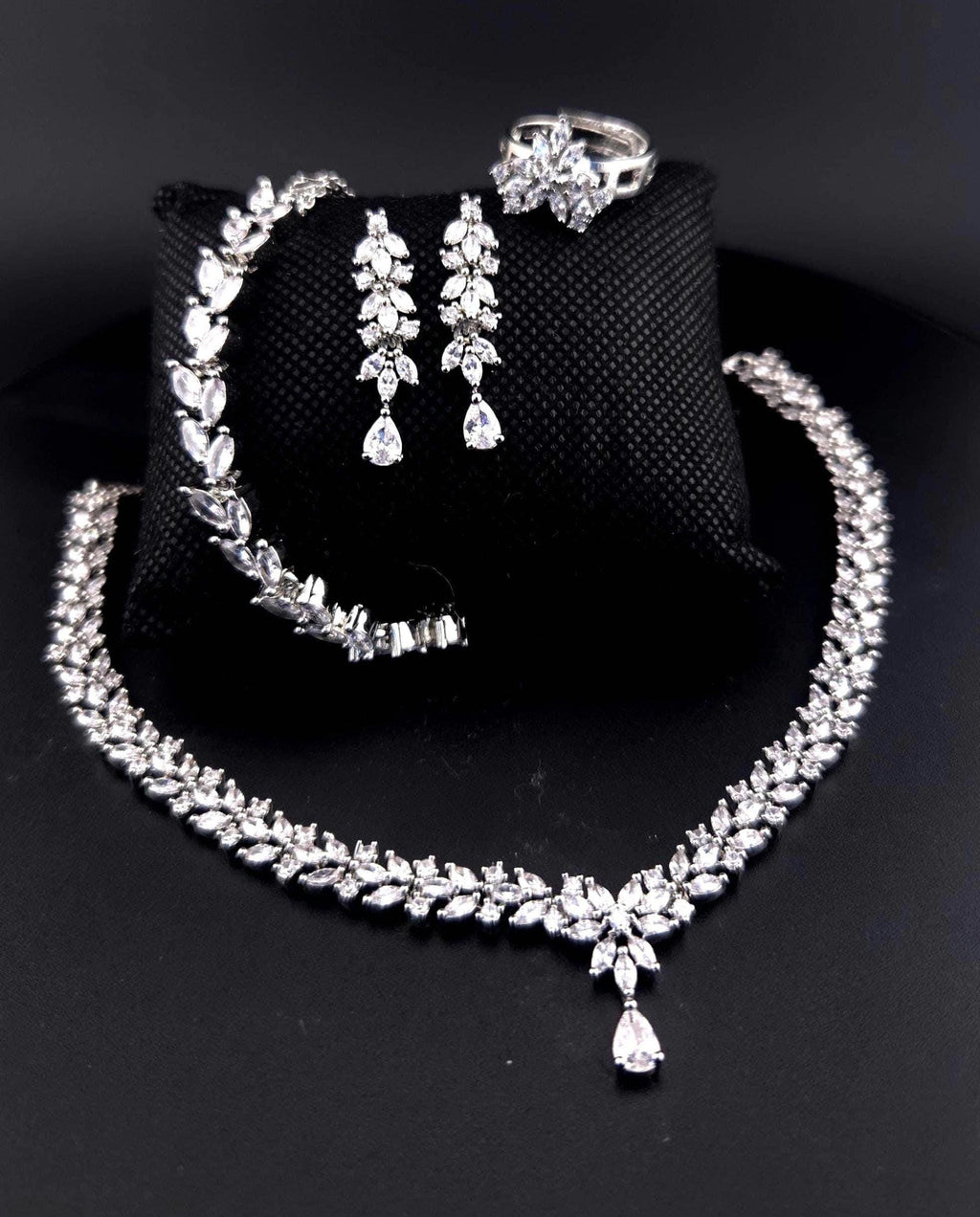 American Diamond Bridal Jewelry Set – Necklace, Earrings, Bracelet, Ring