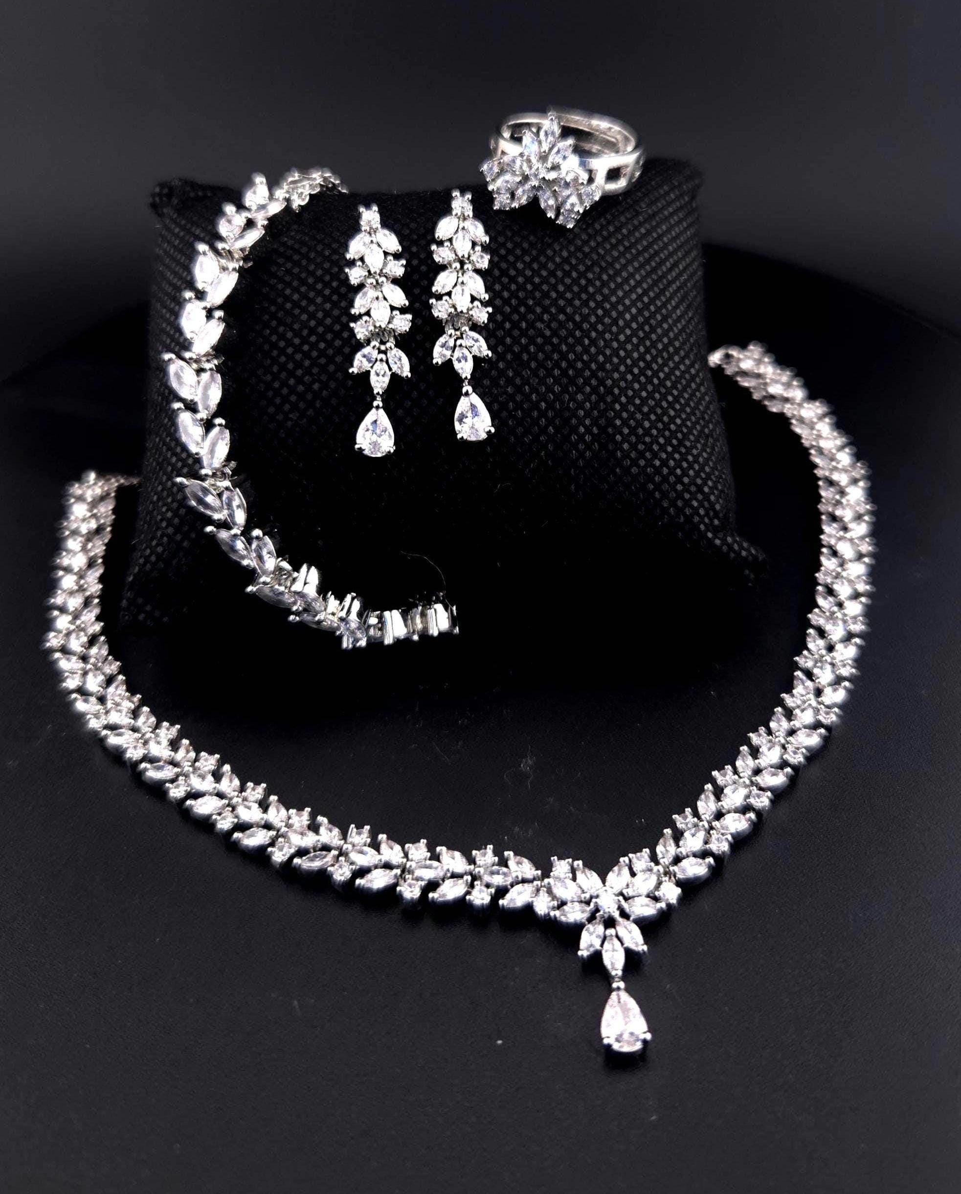 American Diamond Bridal Jewelry Set – Necklace, Earrings, Bracelet, Ring