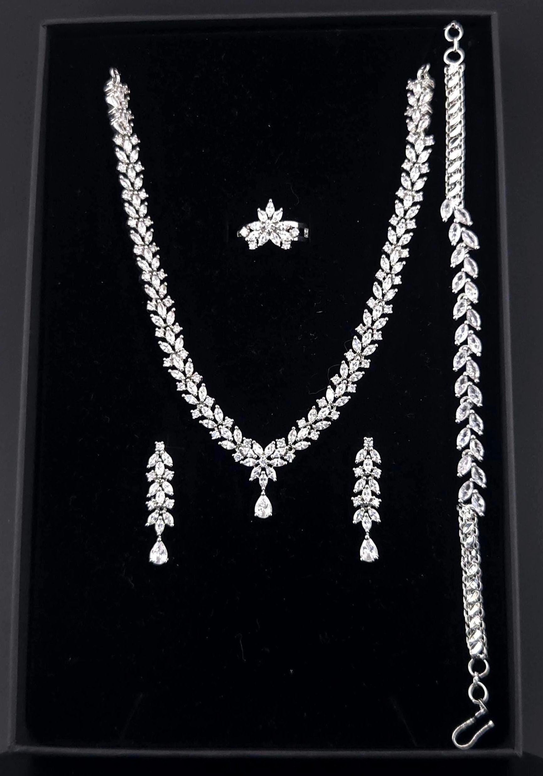 American Diamond Bridal Jewelry Set – Necklace, Earrings, Bracelet, Ring