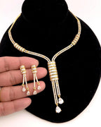 Gold Y-Drop CZ Bridal Necklace & Earrings Set – Indian Wedding Jewelry