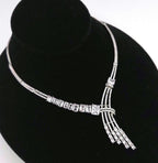 Statement CZ Y Necklace Set with Tassel Earrings | Silver Plated Bridal Jewelry