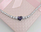 Blue Sapphire Heart Necklace Earrings Set | Silver Plated CZ Pendant Jewelry