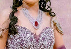Ruby Red Layered CZ Necklace Set | Silver Plated Bridal Statement Jewelry
