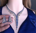 Blue Cubic Zirconia Bridal Necklace Set with Earrings, Silver-Tone Statement Jewelry