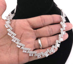 Silver Baguette Cubic Zirconia Necklace Earrings Set, Statement Bridal Jewelry
