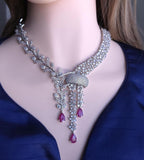 Indian Bridal Necklace Set | Silver Finish American Diamond Leaf Design with Earrings