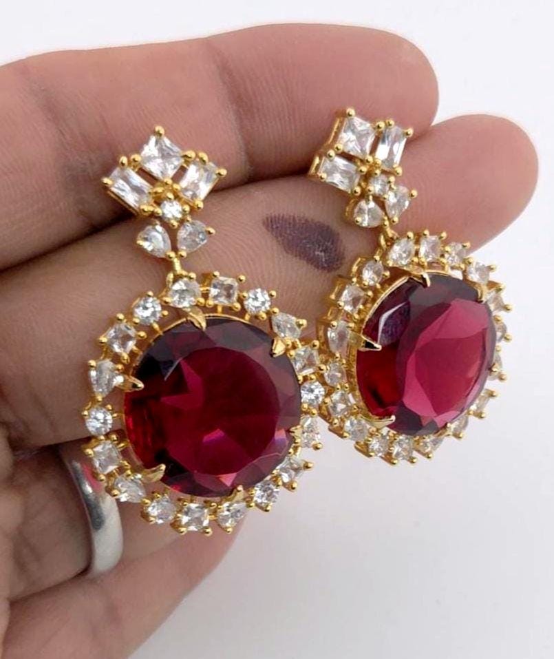 Ruby Red Stone CZ Choker Necklace Set – Gold Plated Indian Bridal Jewelry