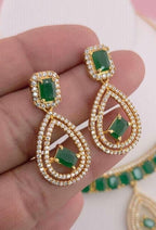 Emerald Green CZ Choker Necklace Set, Gold Plated Bridal Statement Jewelry