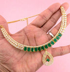 Emerald Green CZ Choker Necklace Set, Gold Plated Bridal Statement Jewelry