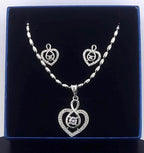 Heart CZ Pendant Necklace & Earrings Set – Pink or Clear, Silver Tone