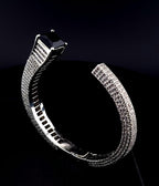 Silver Plated CZ Open Cuff Bracelet – Adjustable Wedding Bangle, Green or Black