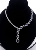 Teardrop CZ Y Necklace & Earring Set | Silver Plated | Silver, Blue & Yellow