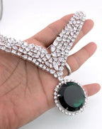 Emerald Green CZ Necklace & Earrings Set – Silver Plated Indian Bridal Jewelry
