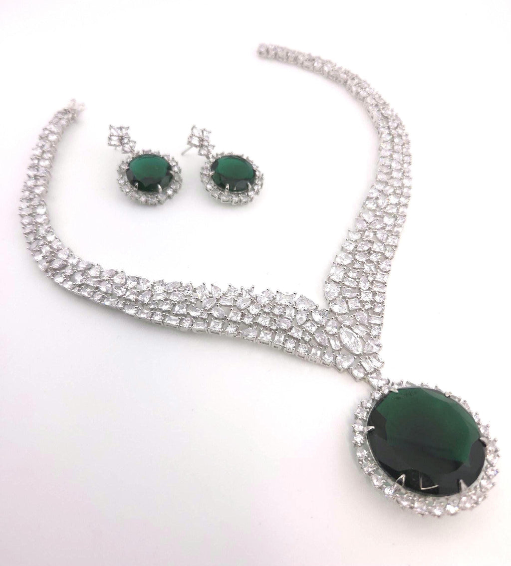 Yellow Citrine CZ Statement Necklace Set Luxury Statement Bridal Jewelry Sona