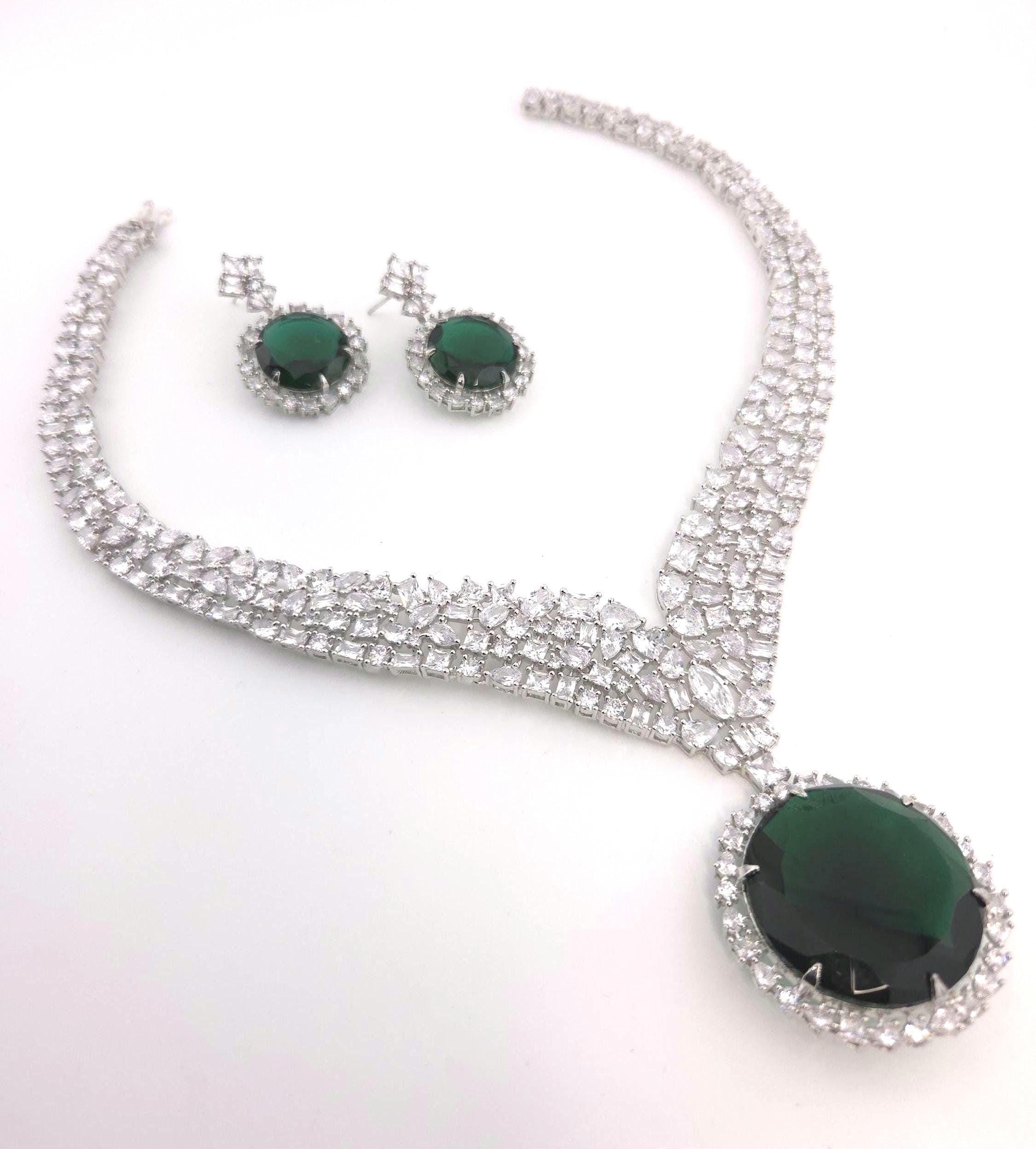 Yellow Citrine CZ Statement Necklace Set Luxury Statement Bridal Jewelry Sona