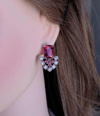 Ruby Red & Purple Emerald-Cut CZ Choker Necklace Set, Silver Bridal Statement Jewelry