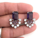 Ruby Red & Purple Emerald-Cut CZ Choker Necklace Set, Silver Bridal Statement Jewelry
