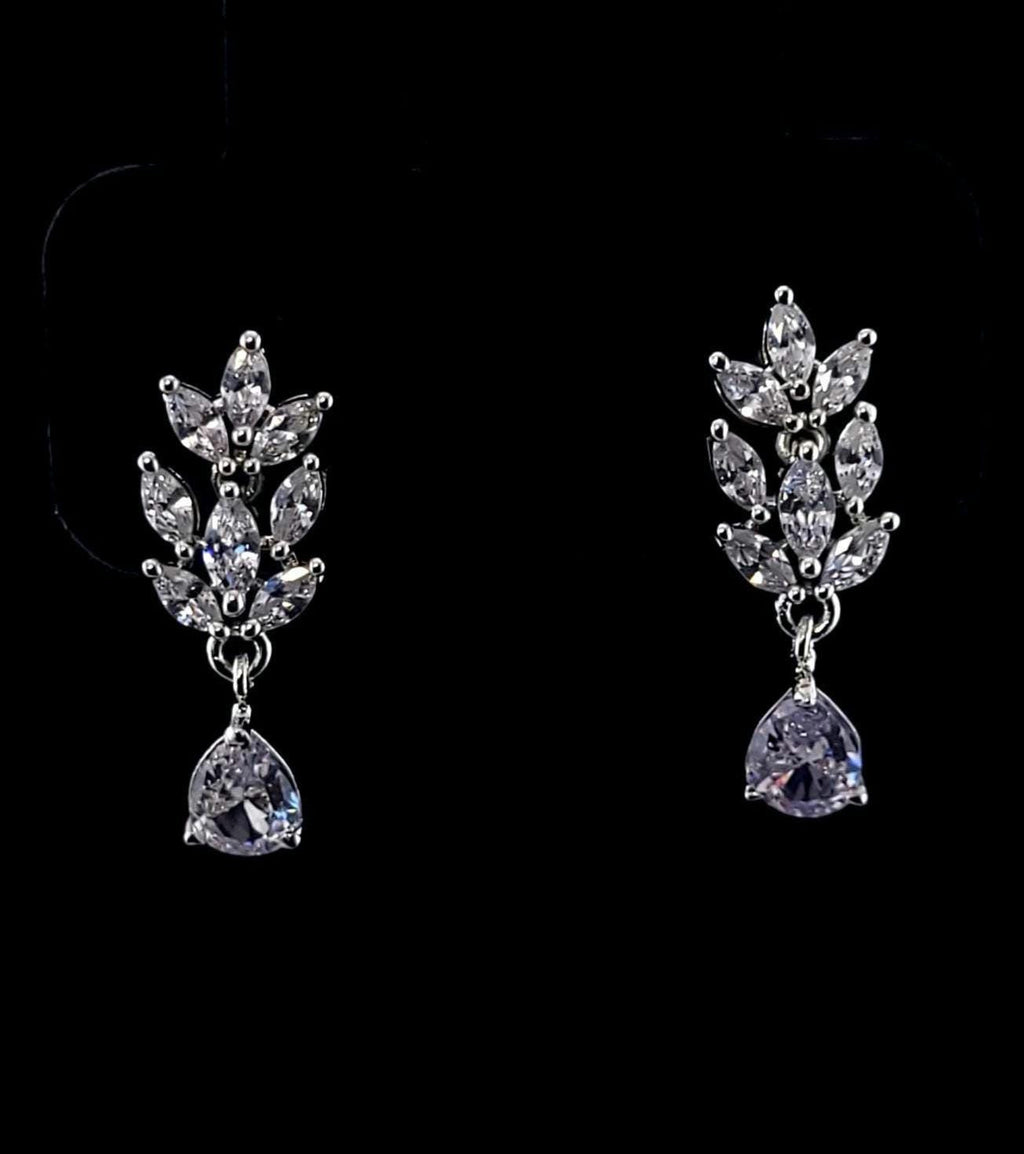Bridal Teardrop CZ Necklace and Earring Set | Silver-Plated Wedding Jewelry