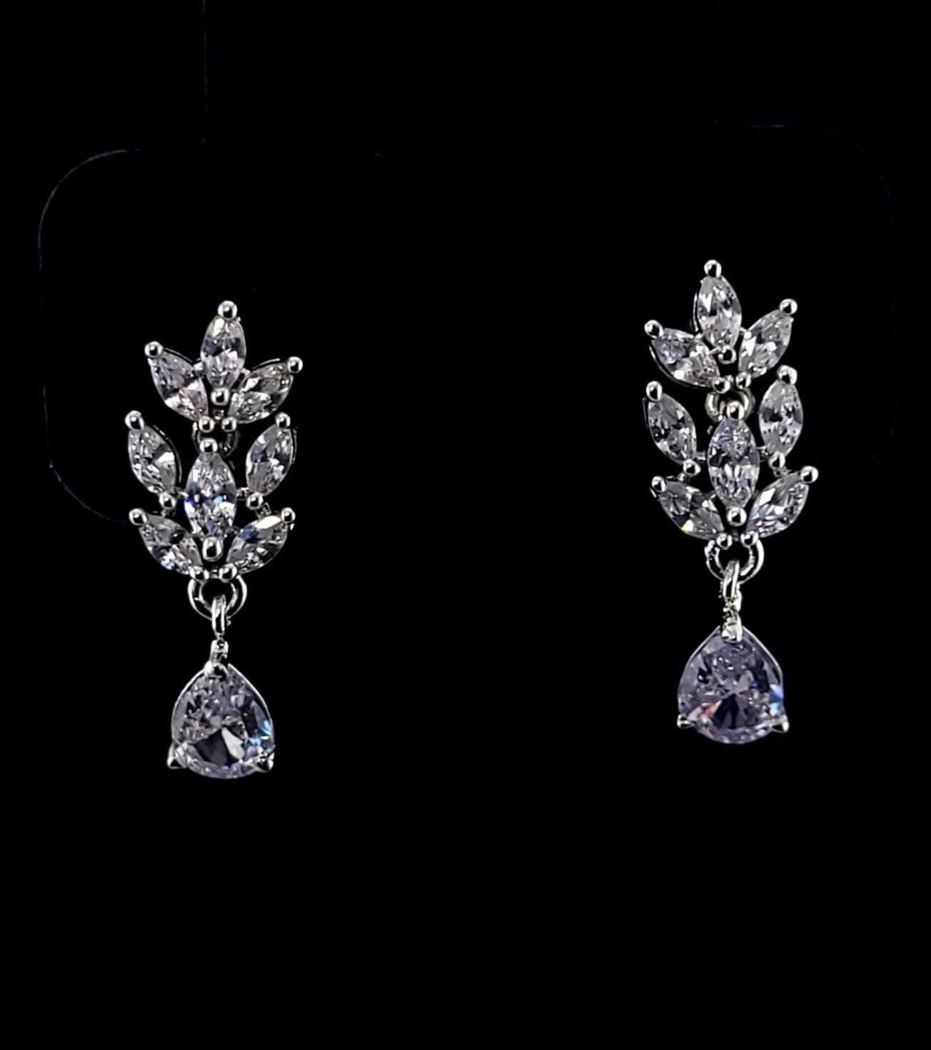 Bridal Teardrop CZ Necklace and Earring Set | Silver-Plated Wedding Jewelry