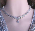 Bridal Teardrop CZ Necklace and Earring Set | Silver-Plated Wedding Jewelry