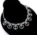 Statement CZ Necklace Set with Multi-Color Stones | Silver Plated Bridal Jewelry