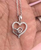 Sterling Silver Mom Heart Necklace with Cubic Zirconia, Minimalist Jewelry