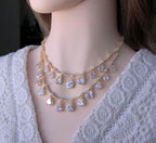Gold Plated Layered Teardrop CZ Necklace Set with Earrings