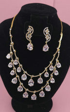 Gold Plated Layered Teardrop CZ Necklace Set with Earrings